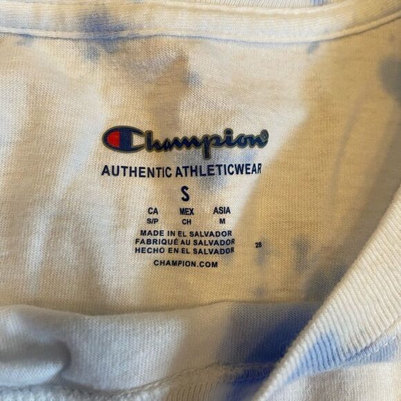 CHAMPION blue and white tie dye crop top tee - Picture 3 of 7